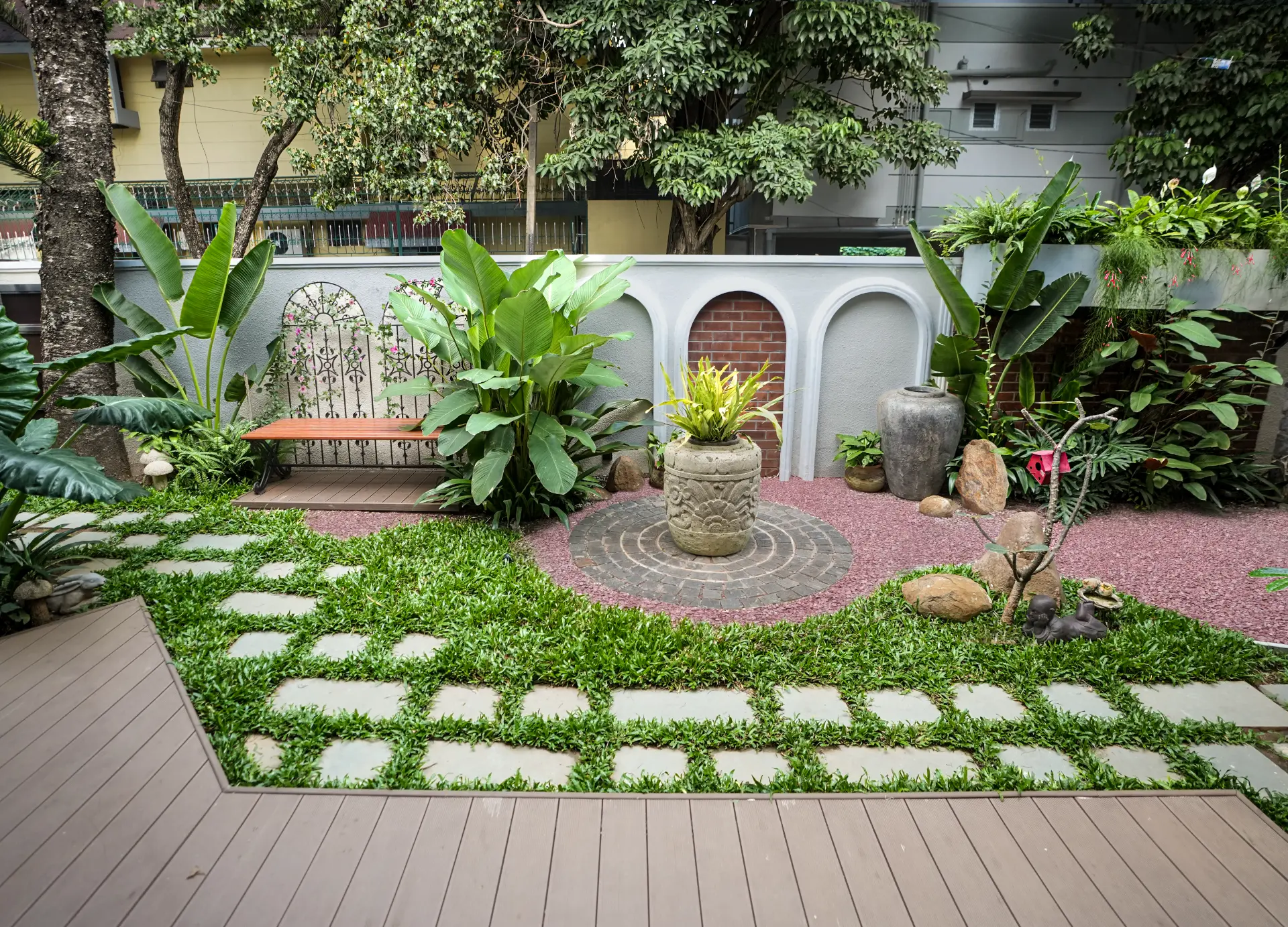 Stepping stones set into turf