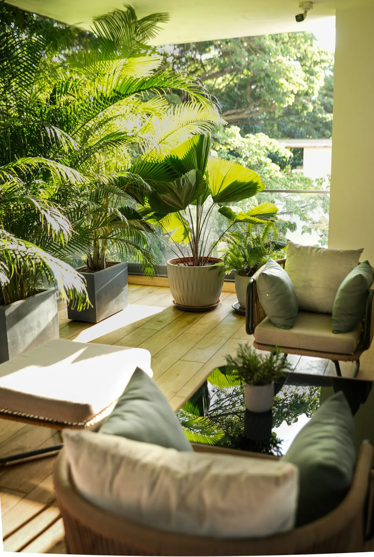 Shaded lounge on the planted deck